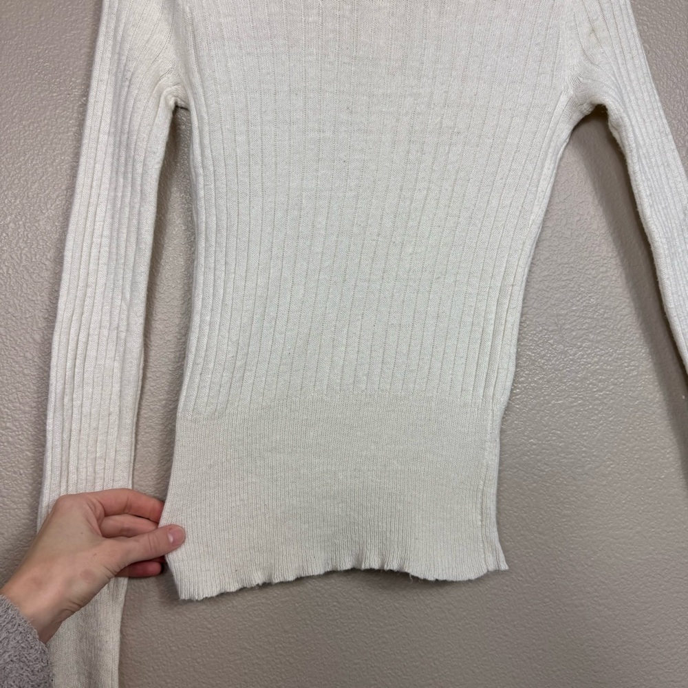 Y2K Abercrombie Babydoll Henley Angora Long Sleeve Top‎ Beaded Ribbed Sweater D - Picture 6 of 13